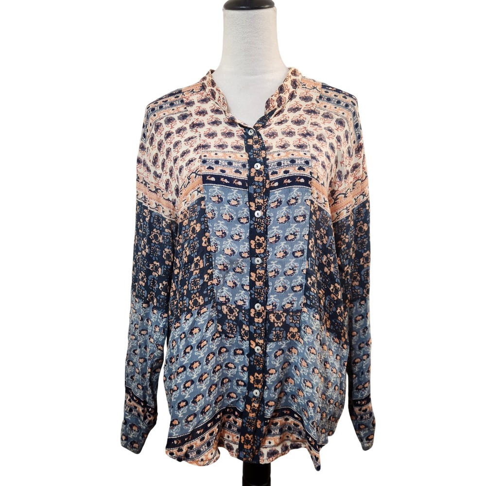 Free People Boho Patchwork Print Button Down Blou… - image 7